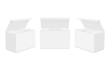 Set Of Blank Cosmetic Or Medical Product Boxes With Opened Lid, Isolated On White Background, Isolated On White Background. Vector Illustration clipart