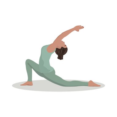 Yeşil Spor Üniformalı Kadın Yoga Egzersizi, Beyazların Arkasında İzole Edilmiş. Düz Vektör İllüstrasyonu