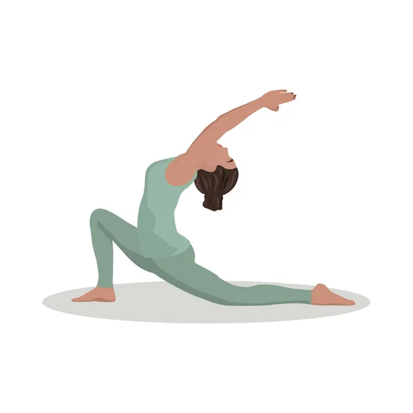 Yeşil Spor Üniformalı Kadın Yoga Egzersizi Beyazların Arkasında Zole Edilmiş Stok Vektör