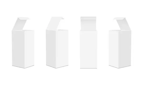 Scatole Imballaggio Rettangolari Cartone Bianco Alto Coperchi Aperti Isolati Sfondo — Vettoriale Stock