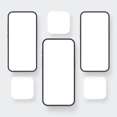Uygulama Tasarımları Gösterisi için Boş Uygulama Simgeleriyle Cep Telefonu Ekranları Vektör İllüstrasyonu