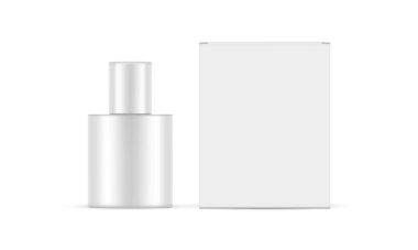 Küçük Plastik Kozmetik Şişe Modeli Karton Paket Kutusu, Ön Görünüm. Vektör İllüstrasyonu