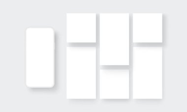 Clay Smartphone, Sosyal medya paylaşımlarını göstermek için boş mobil ekranlarla modelleme yapıyor. Vektör İllüstrasyonu