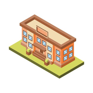 Isometric Binası, Okulu, Koleji, Adliye Sarayı ya da İdaresi, beyaz arka planda izole edilmiş. Vektör İllüstrasyonu