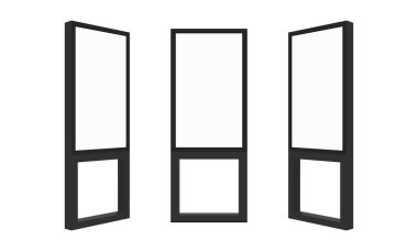 Açık Lcd Görüntüleme, Dijital İşaret, Reklam Ekranı Mockup, Ön, Yan Görünüm, İzole Edilmiş Beyaz Arkaplan. Vektör İllüstrasyonu