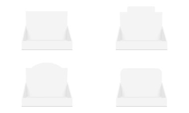 Dört Karton Sayaç Görüntüleme Kutuları, Ön Görünüm, Beyaz Arkaplan 'da izole. Vektör İllüstrasyonu