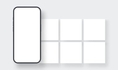 Sosyal medya paylaşımlarının sunum tasarımına maket. Akıllı telefon ve Boş Ekranlar. Vektör İllüstrasyonu