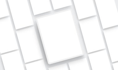 Boş ekranlı Clay Tablet Bilgisayar ve tasarımlarınızı gösteren sosyal medya ekranları. Vektör İllüstrasyonu