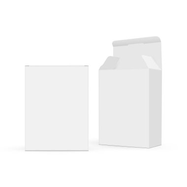 Kağıt Dikdörtgen Kutular, Ön ve Yan Görünüm, Açık, Kapalı Lid. Vektör İllüstrasyonu