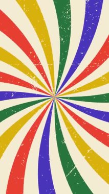 Soyut Spiral Retro Animasyon Arkaplanı. Grunge desenli vintage girdap dikey soyut animasyon