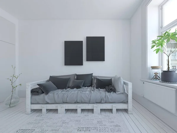 Mock Modern Living Room Brown Sofa Stylish Lamp — Stock Photo, Image