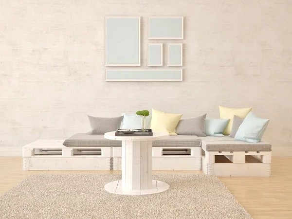 Prepara Una Sala Estar Moderna Con Elegante Sofá Compacto Fondo —  Fotos de Stock