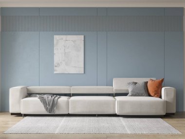 Rahat kadife koltuğu ve dekoratif arka planı olan rahat bir oturma odasıyla alay etmek..