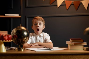 Kitap ve Küre ile Ödev Yapan Çocuk Okula Dönüyor