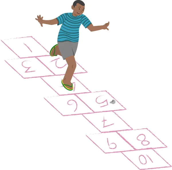 Hintli köylü çocuk nondi, stapu veya hopscotch oynuyor.