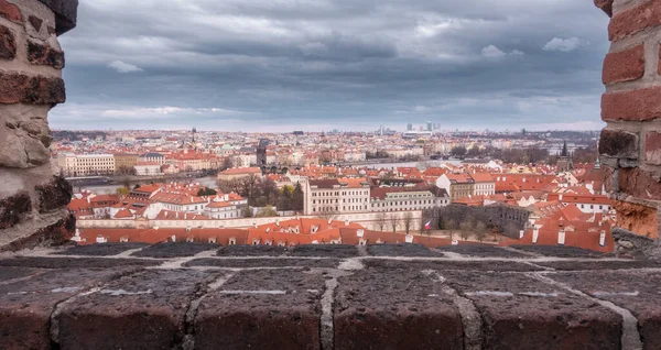 Высокий Угол Обзора Красных Крыш Исторического Центра Праги Теплые Пастельные — стоковое фото