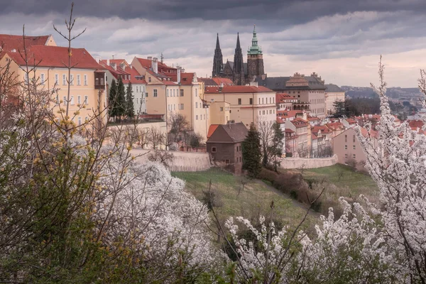 Romántica Vista Primaveral Del Castillo Praga Del Centro Histórico Circundante — Foto de Stock