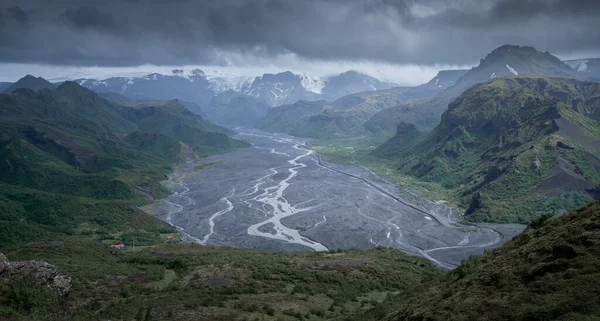 Geheimnisvoller Blick Auf Die Isländische Vulkanlandschaft Von Der Spitze Des — Stockfoto