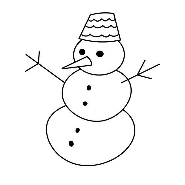 Snowman Doodle Σχέδιο Περίγραμμα Γραμμή Τέχνης Μαύρο Και Άσπρο Περίγραμμα — Διανυσματικό Αρχείο
