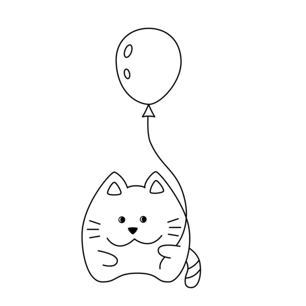 Roztomilý Kočka Balónem Legrační Kreslený Čmáranice Vektorové Ilustrace Izolované Bílém — Stockový vektor