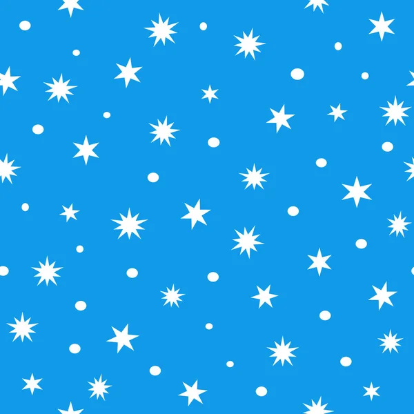 Białe Gwiazdy Płatki Śniegu Niebieskim Bezszwowym Wzorze Abstrakcyjny Wektor Płytki — Wektor stockowy