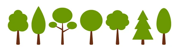 Pohon Vektor Datar Mengatur Ilustrasi Berwarna Warni Objek Yang Terisolasi - Stok Vektor