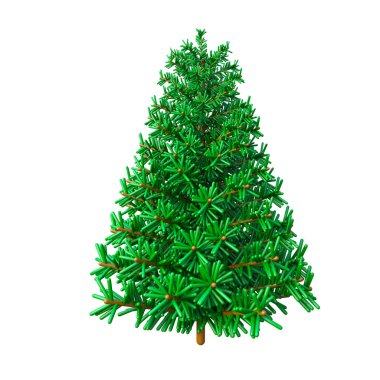 Yeşil çam ağacı izole nesne basit biçimlendirilmiş üç boyutlu çizim çizgi film tarzında. Tek köknar ağacı tasarım elementi. Orman ya da park Evergreen doğa zirvesi. Çevre simgesi