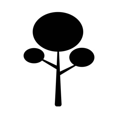 Illustration of a black tree silhouette in a flat doodle style. Nature clipart. Outdoor landscape forest or park design element. Simple plant shape. Tree icon or logo template.