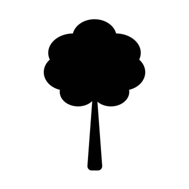 Black tree silhouette isolated in flat doodle style. Nature clipart. Outdoor landscape forest or park design element. Simple plant shape. Tree icon or logo template. 