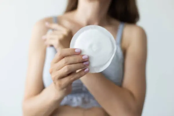 Woman Holding Absorbent Pad Breast Closeup Selective Focus Stock Image