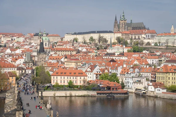 stock image Historical old city panorama with dominant cathedral towering above downtown, Prague, Czechia.