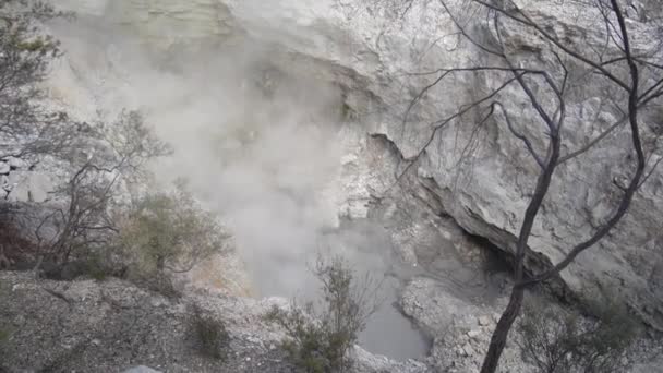 Steam Rising Deep Gully Created Volcanic Activity Full New Zealand — Stock Video
