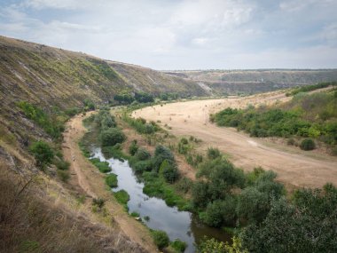 Vadi ve nehirlerin aktığı kurak arazi, Moldova, Avrupa.