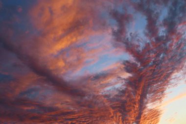 Güzel, kırmızı, bordo, günbatımı arka plan, gökyüzündeki alev...