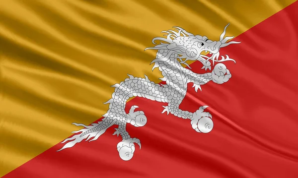 Bhutan Flagga Design Viftande Bhutan Flagga Tillverkad Satin Eller Silke — Stock vektor