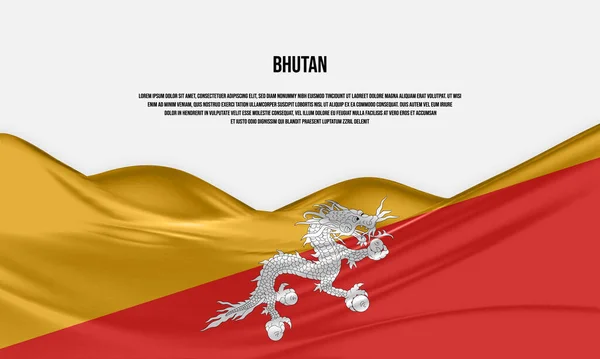 Projekt Flagi Bhutanu Machająca Flaga Bhutanu Wykonana Satyny Lub Jedwabiu — Wektor stockowy