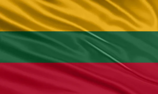 Litvanya Bayrağı Tasarımı Saten Ipek Kumaştan Yapılmış Litvanya Bayrağı Sallıyordu — Stok Vektör