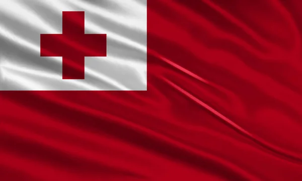 Tonga Diseño Bandera Ondeando Bandera Tonga Hecha Tela Satén Seda — Vector de stock
