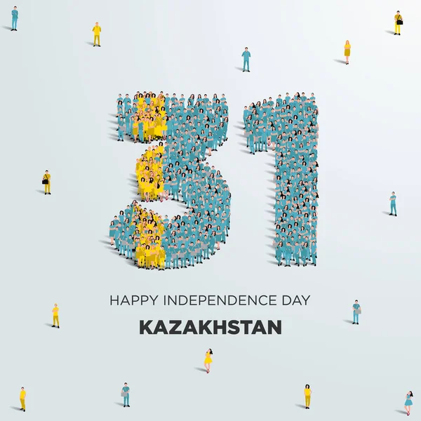 Happy Independence Day Kazachstán Design Velká Skupina Lidí Formuje Aby — Stockový vektor