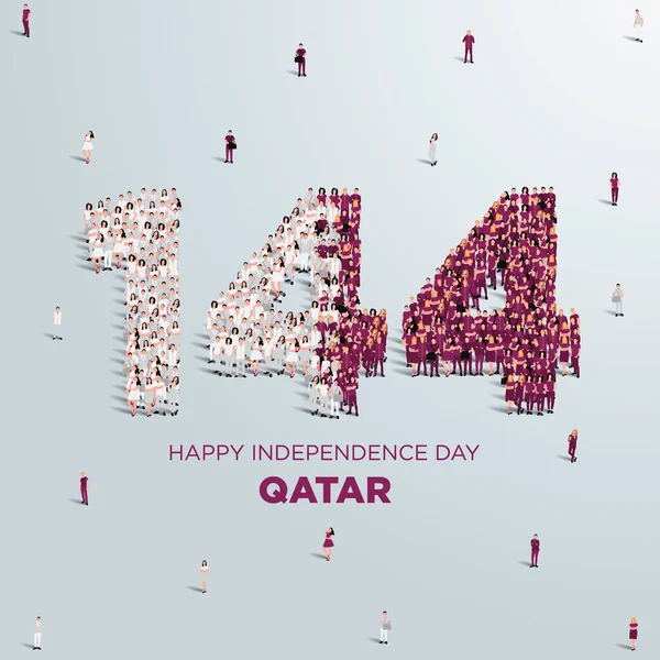 Šťastný Národní Den Katar Design Velká Skupina Lidí Vytvoří Číslo — Stockový vektor