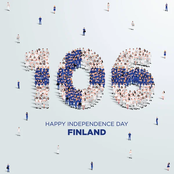 Happy Independence Day Finland Design Velká Skupina Lidí Tvoří Vytvořit — Stockový vektor