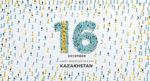 Šťastný Den Nezávislosti Kazachstán Velká Skupina Lidí Formuje Aby Vytvořila — Stockový vektor