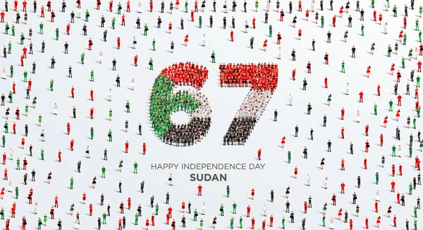 Happy Independence Day Sudan Design Velká Skupina Lidí Tvoří Vytvořit — Stockový vektor