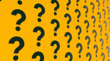 Sarı ve gri arkaplanda konuşma baloncuğu olan soru işareti