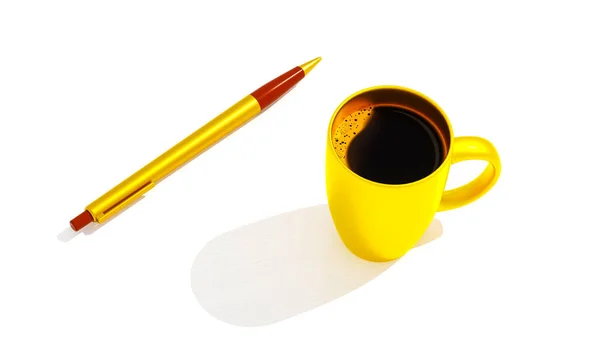 Cup Coffee Pencil Isolated White Background — Stock Photo, Image