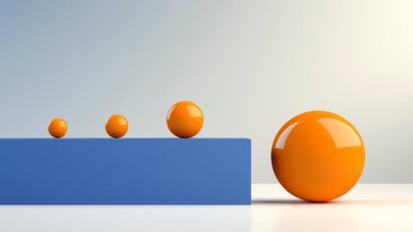 turuncu top mavi arkaplan üzerinde izole edilmiş fotoğraf, üst üste binen şekiller tarzında