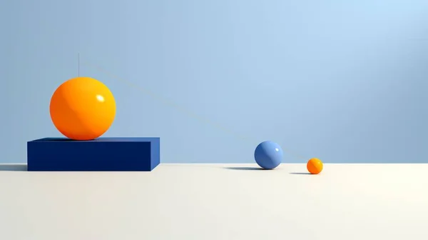 青い背景の在庫の写真で隔離されたオレンジ色の球 重複の形の様式 — ストック写真