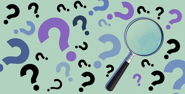 question marks with glass of loupe and magnifying glass. vector illustration.