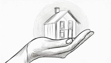 Avuçta bir evi tutan bir el.