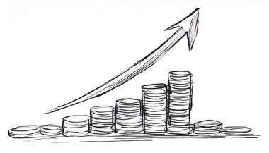 Bozuk paraları ve yükselen oku olan bir grafik çubuğu